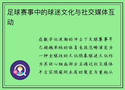 足球赛事中的球迷文化与社交媒体互动
